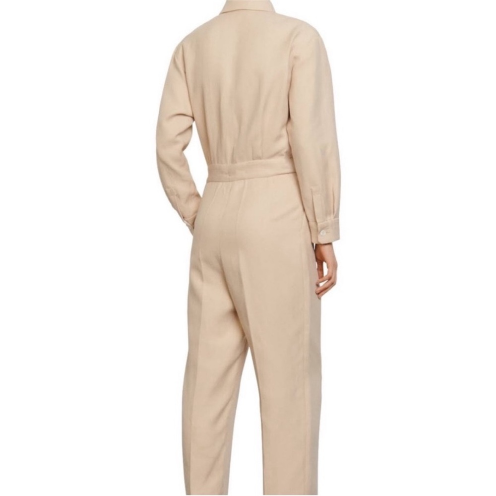 Sandro Uno Pleated Cotton And Linen-blend Twill Jumpsuit In Beige - Picture 3 of 11